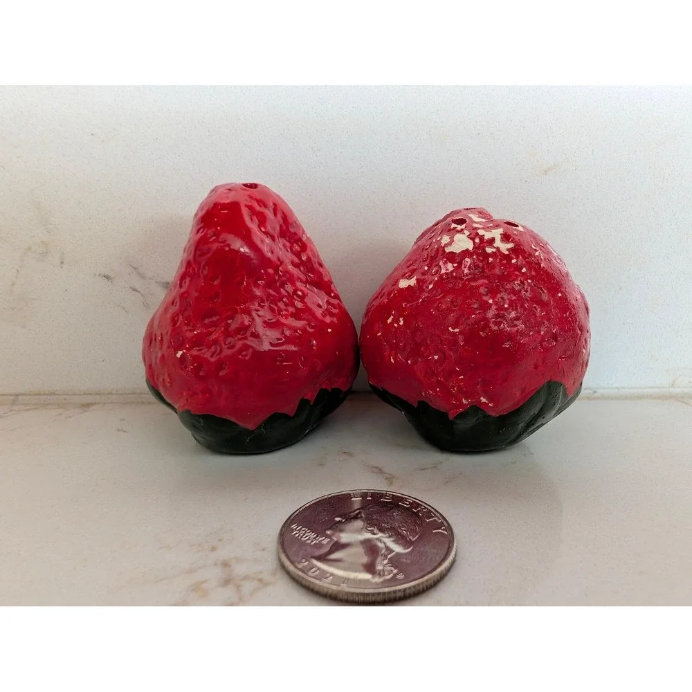 Vintage Strawberry Salt and Pepper Shakers Red Fruit Kitchen Decor Set